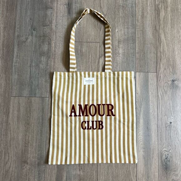 SEZANE Canvas "Amour Club" Striped Tote Bag - Picture 1 of 6